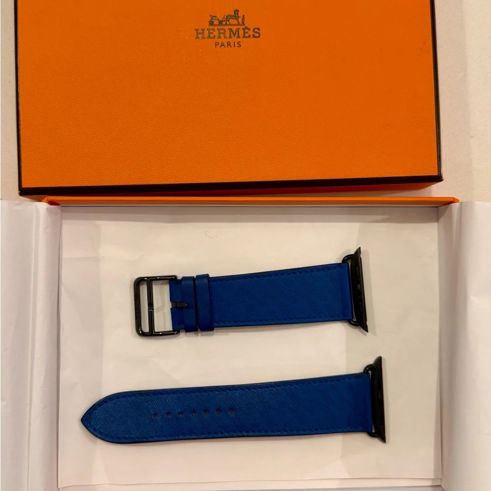 Hermès Blue Leather Apple Watch Strap - Picture 1 of 5